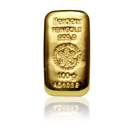 Picture of Heraeus 100g Cast Gold Bar