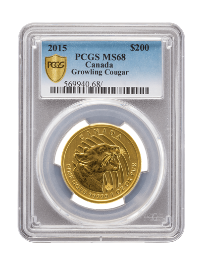 Picture of PCGS 2015 1oz Gold Growling Cougar MS68