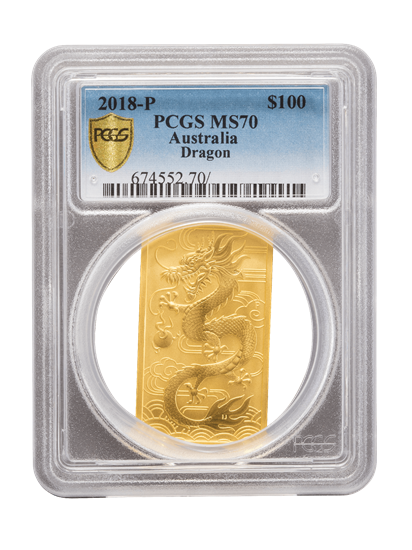 Picture of PCGS 2018 1oz Gold Australian Dragon MS70