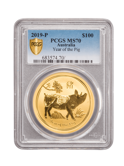 Picture of PCGS 2019 1oz Gold Australian Lunar I 'Year of the Pig' MS70